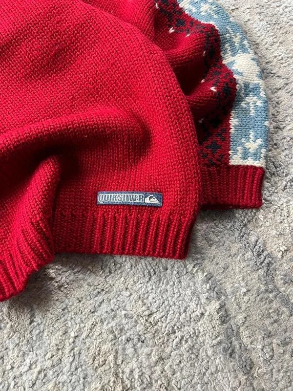 Vintage Quiksilver men’s Red White Crewneck Wool Sweater Size S – photo 6